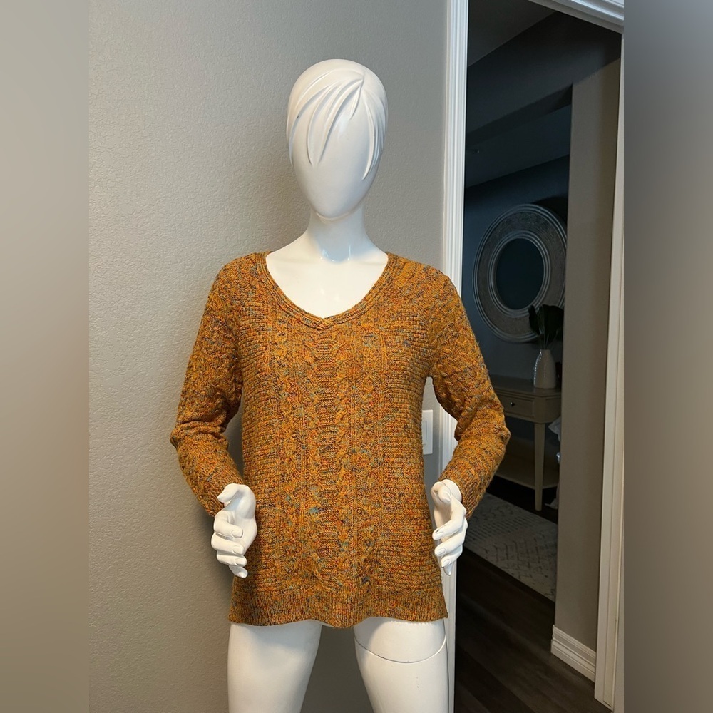 Retrology Cozy Knit Sweater in Mustard and Teal size M